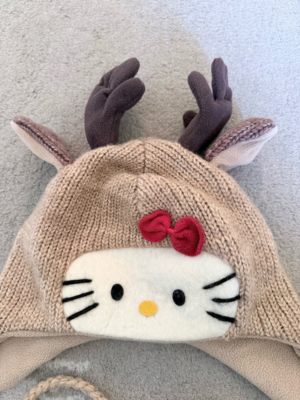 Hello Kitty Beige Reindeer Knit Hat with Earflaps